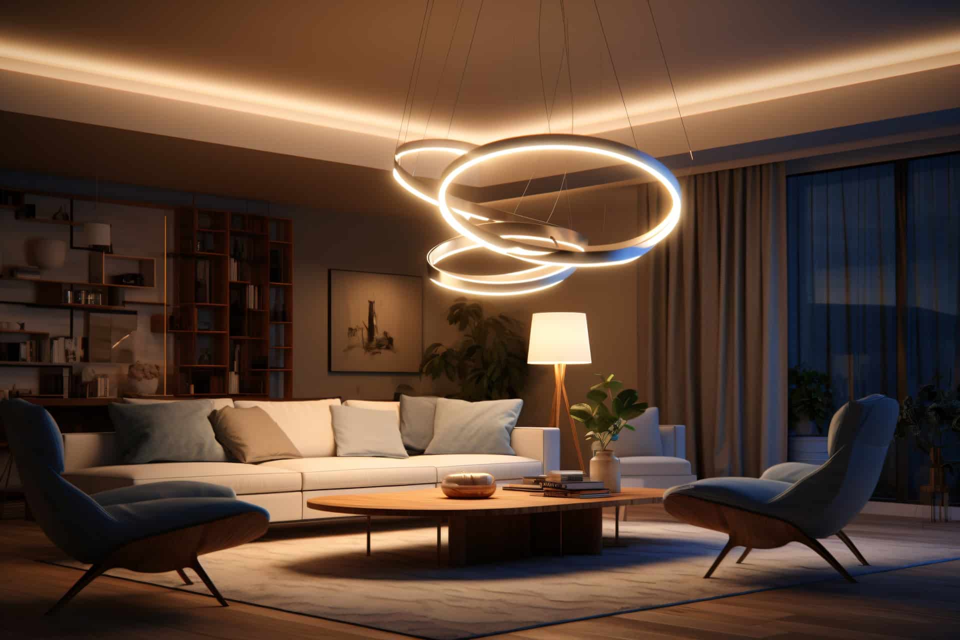 Wohnbereich mit Designleuchte und Zonenlicht | LED Einbaustrahler