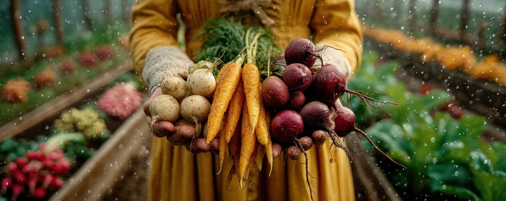 Person hält frische Möhren und Rote Bete in der Hand | Zisterne